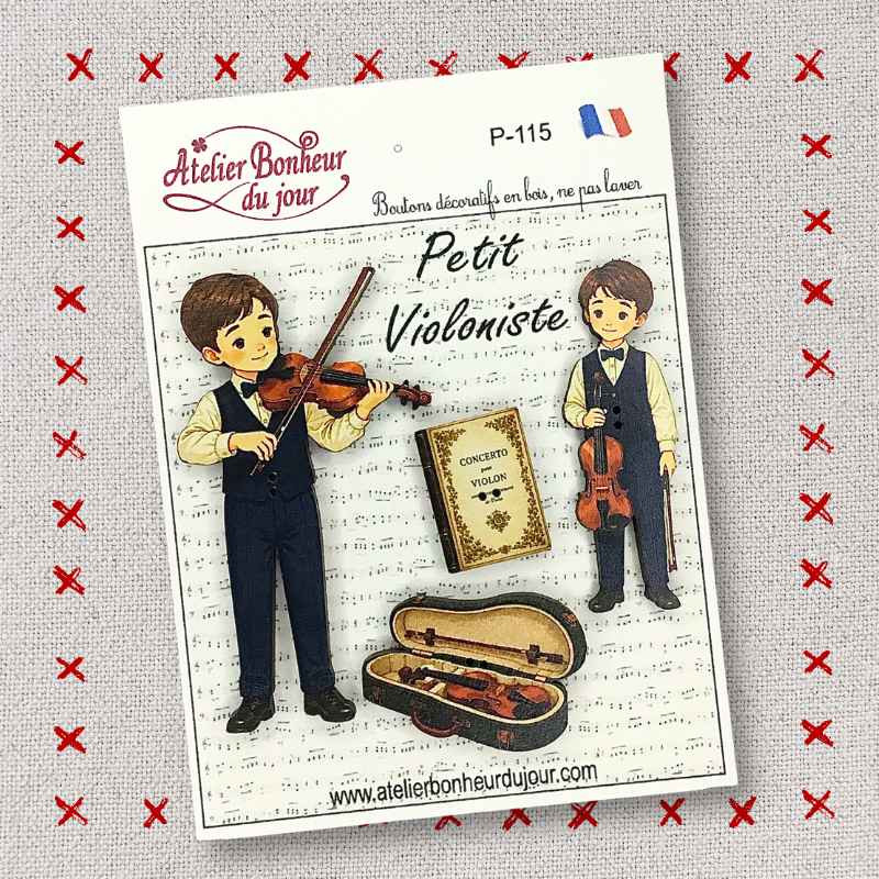 Decorative wooden button "Little Violinist" Atelier Bonheur du Jour