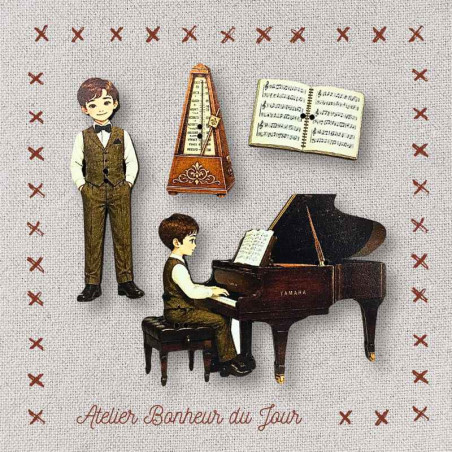 Decorative wooden button in pouch "Little Pianist" Atelier Bonheur du jour