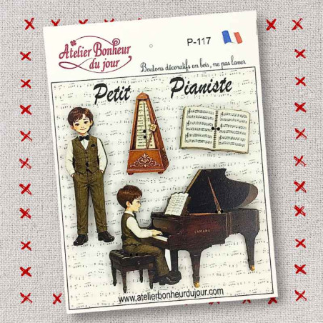 Pochette boutons décoratifs en bois "Petit Pianiste" Atelier Bonheur du jour
