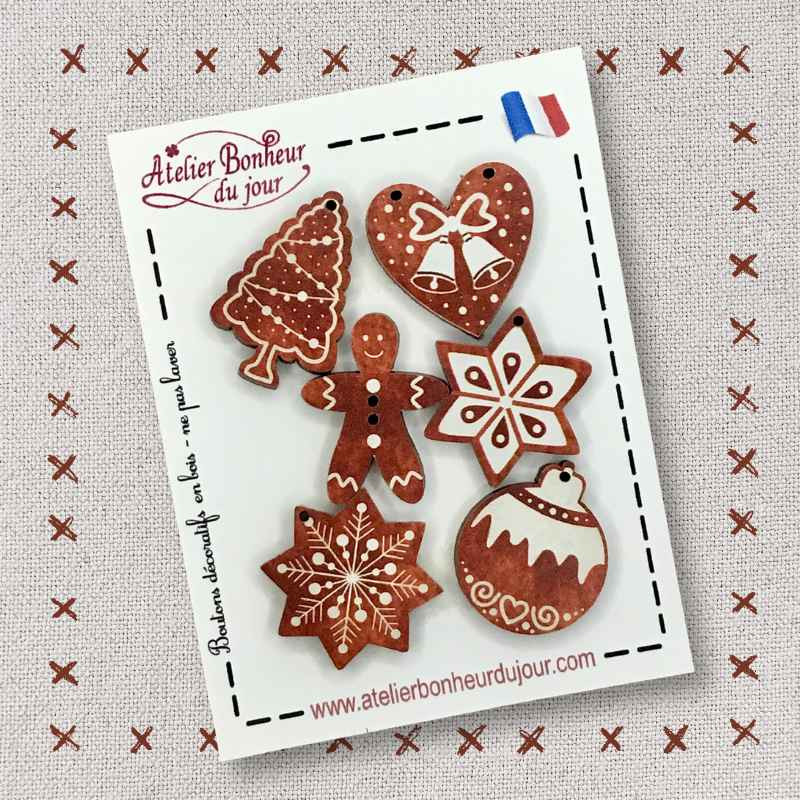 boutons décoratifs en bois "Biscuits de Noël" Atelier Bonheur du jour