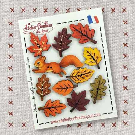 boutons décoratifs en bois "un écureuil dans les feuilles" Atelier Bonheur du jour