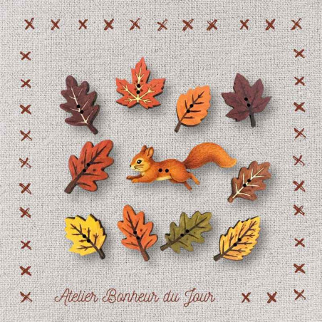 boutons décoratifs en bois "un écureuil dans les feuilles" Atelier Bonheur du jour
