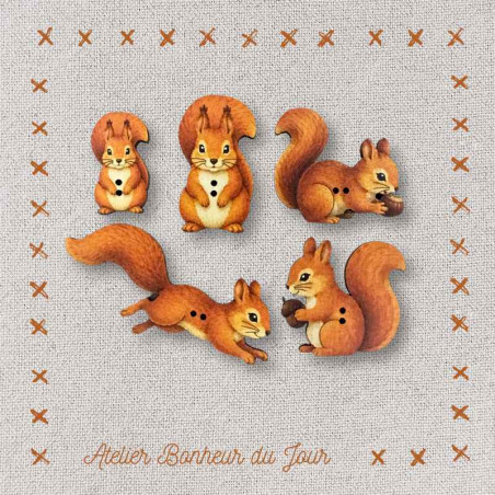 boutons décoratifs en bois "Les ecureuils" Atelier Bonheur du jour