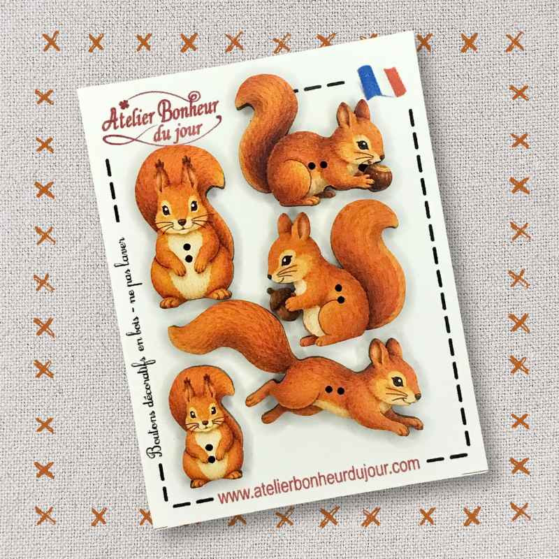 boutons décoratifs en bois "Les ecureuils" Atelier Bonheur du jour