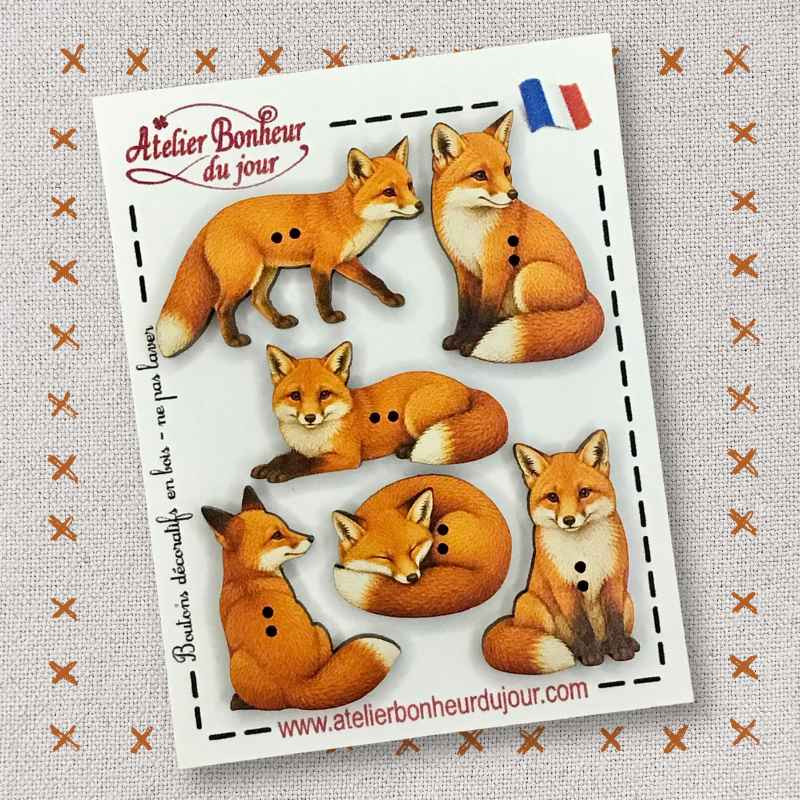 boutons décoratifs en bois "Les renards" Atelier Bonheur du jour