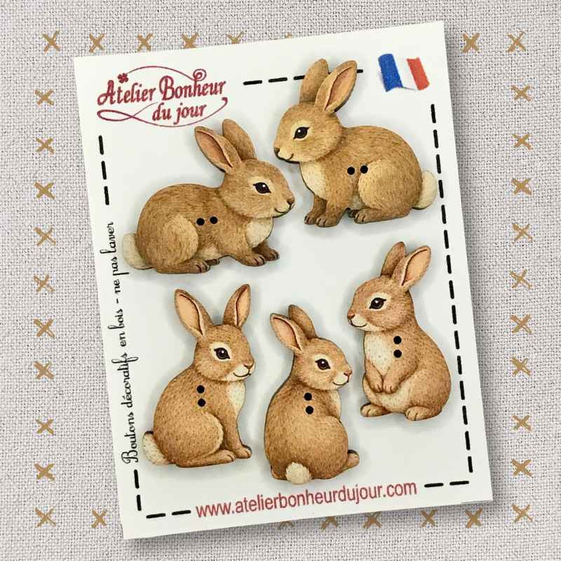 boutons décoratifs en bois "Les lapins" Atelier Bonheur du jour