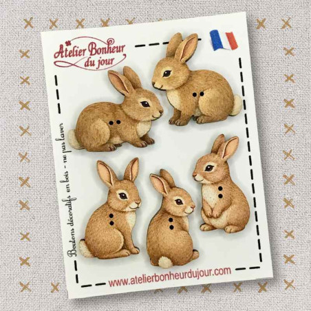 boutons décoratifs en bois "Les lapins" Atelier Bonheur du jour