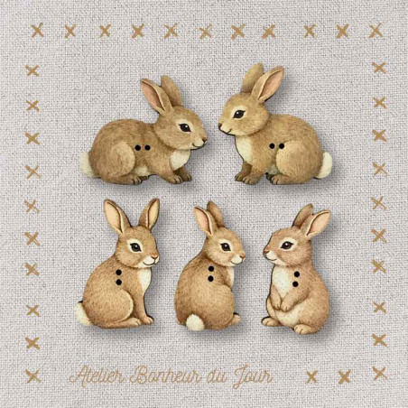 boutons décoratifs en bois "Les lapins" Atelier Bonheur du jour