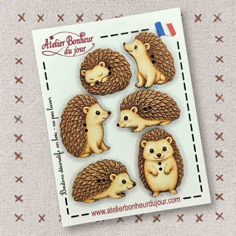 boutons décoratifs en bois "Les herissons" Atelier Bonheur du jour