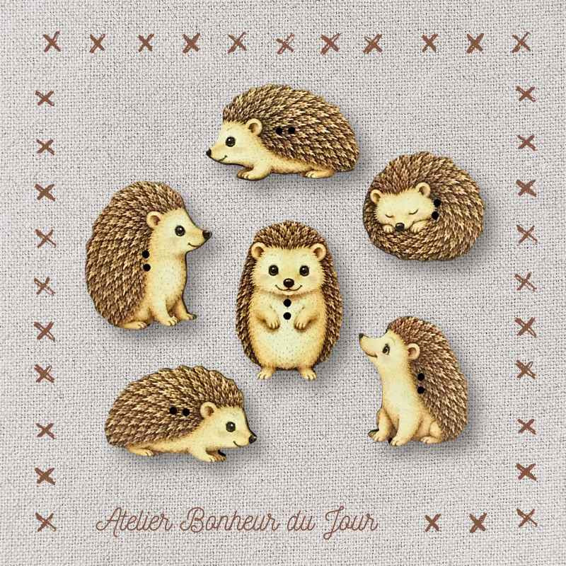 boutons décoratifs en bois "Les herissons" Atelier Bonheur du jour