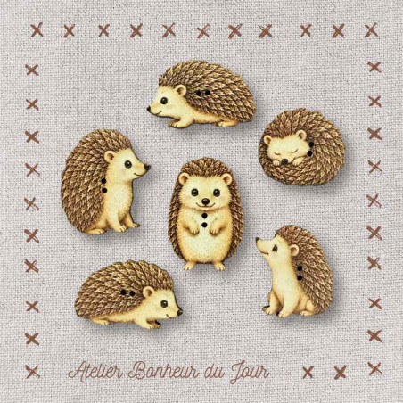 boutons décoratifs en bois "Les herissons" Atelier Bonheur du jour