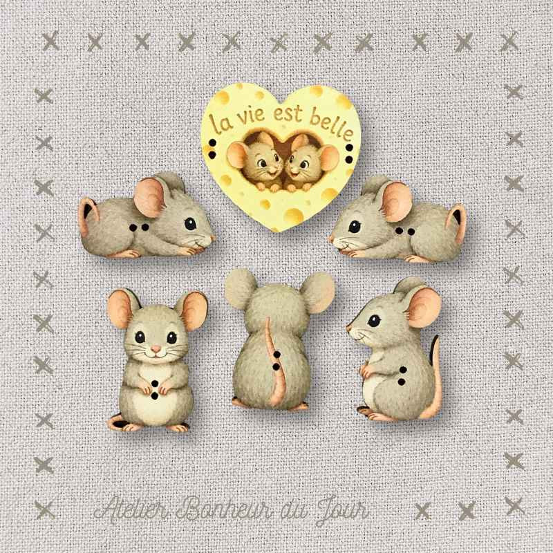 boutons décoratifs en bois "La vie est belle, souris" Atelier Bonheur du jour