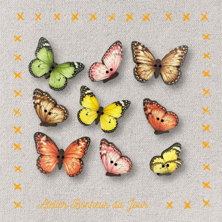 Decorative wooden buttons "The butterflies" Atelier Bonheur du jour