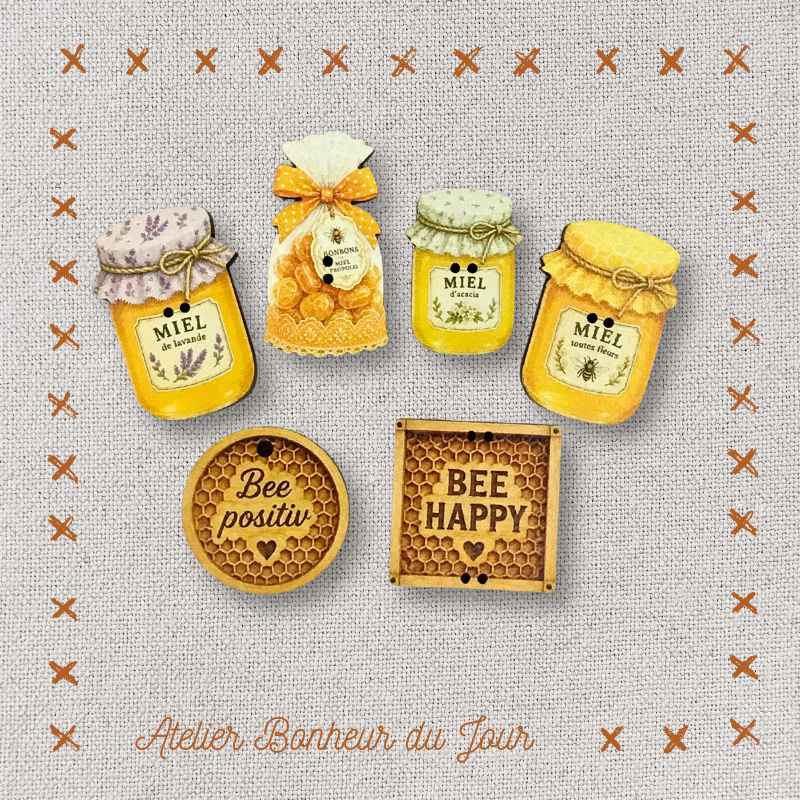 boutons décoratifs en bois "Delices au miel" Atelier Bonheur du jour