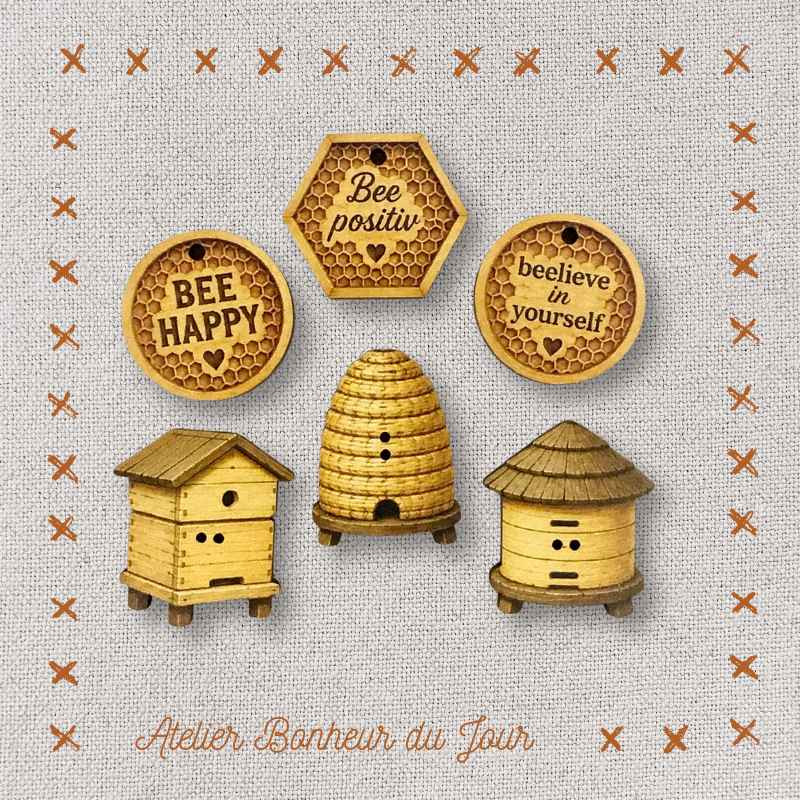 Decorative wooden buttons "The beehives" Atelier Bonheur du jour
