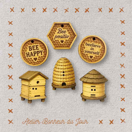boutons décoratifs en bois "Les ruches" Atelier Bonheur du jour