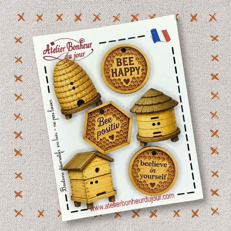 boutons décoratifs en bois "Les ruches" Atelier Bonheur du jour