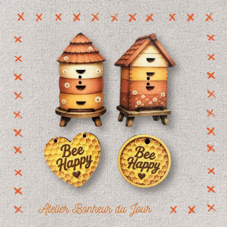boutons décoratifs en bois "BEE HAPPY" Atelier Bonheur du jour