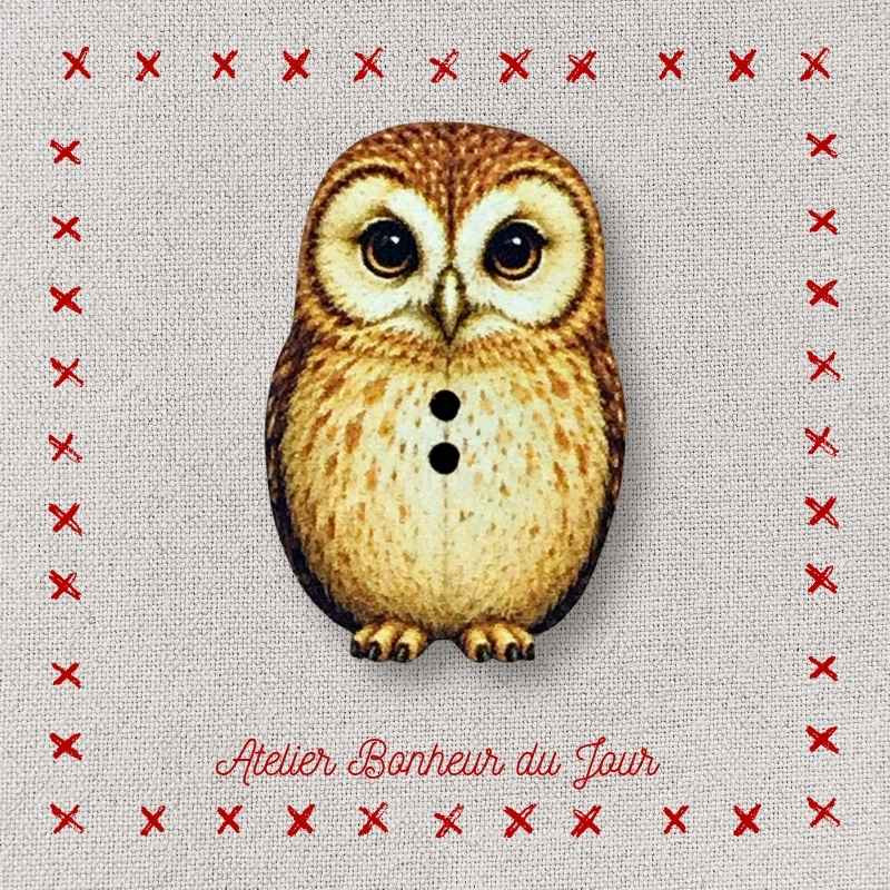 Decorative wooden button "Woodland owl" Atelier bonheur du jour