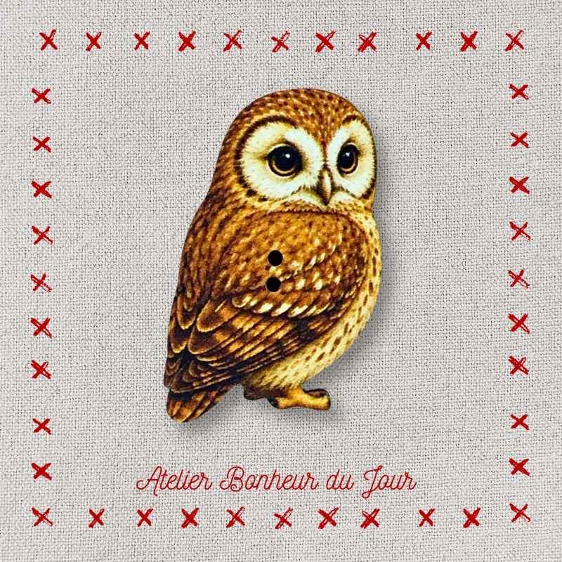 Decorative wooden button "Sweet owl" Atelier bonheur du jour