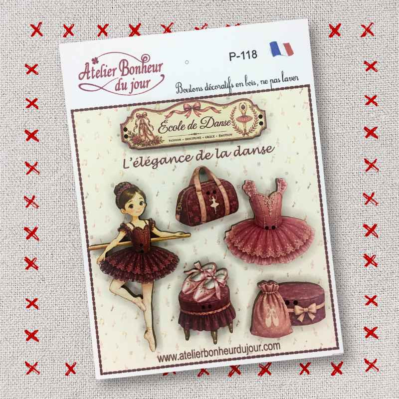 Pochette boutons décoratifs en bois "L'Elégance de la Danse" Atelier Bonheur du jour