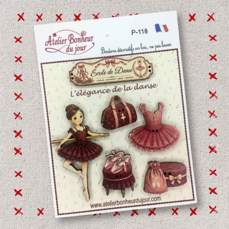 Pochette boutons décoratifs en bois "L'Elégance de la Danse" Atelier Bonheur du jour