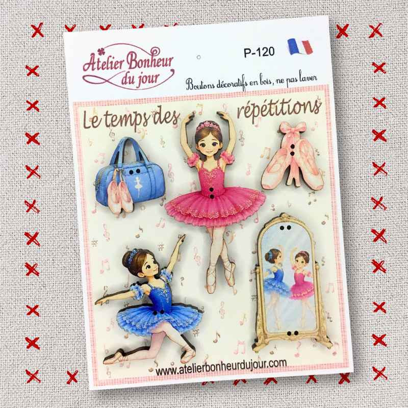 Decorative wooden button in pouch "Rehearsal Time" Atelier Bonheur du jour