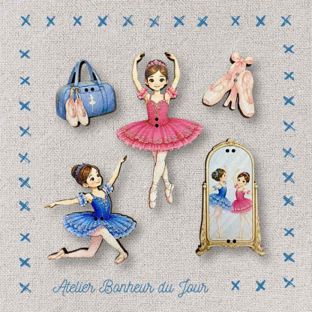 Decorative wooden button in pouch "Rehearsal Time" Atelier Bonheur du jour
