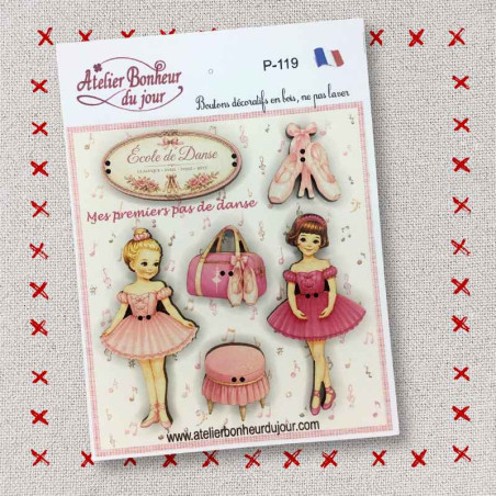Decorative wooden button in pouch "My First Dance Steps" Atelier Bonheur du jour