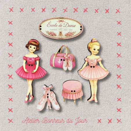 Pochette boutons décoratifs en bois "Mes premiers pas de Danse" Atelier Bonheur du jour